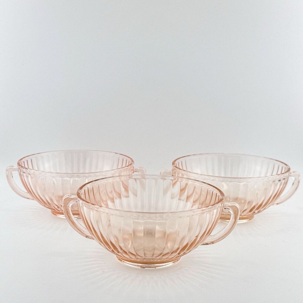 MacBeth Evans-Pink Petalware Cream Soup Bowl, Set of 3